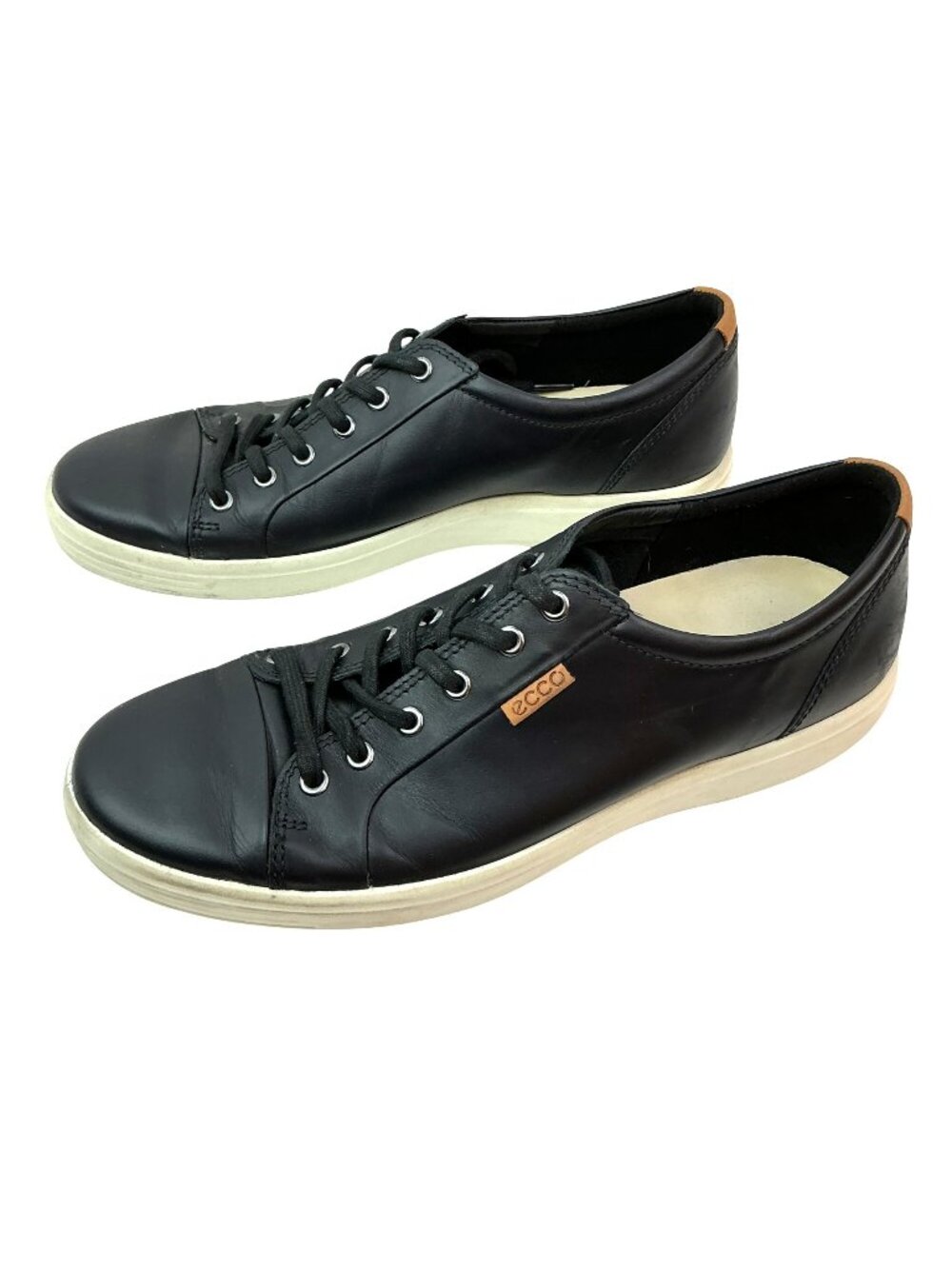 Ecco Soft 7 Leather Lace Casual Sneakers Mens 10-10.5 Black With White Soles